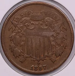 1867 Copper 2-Cent VF ***RARE ORIGNAL COIN*** - Picture 1 of 2