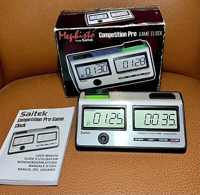 Mephisto From Saitek Competition Pro Game Clock - Chess Timer (Silver/Black) - Image 1 of 4
