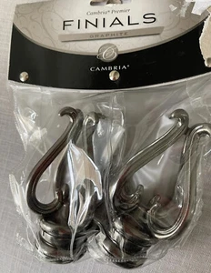 NIP Pair Of 2 Cambria Premier Curtain Rod Finials~Florentine Graphite - Picture 1 of 2