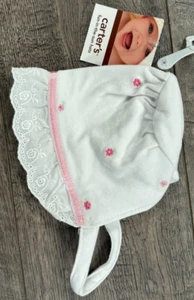 Baby Girl New Vintage Carter's 0-3 Month Pink Flower Lace Bonnet Hat - Picture 1 of 2