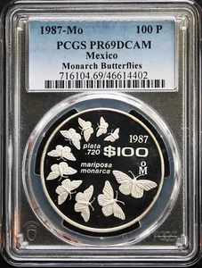Mexico 100 Pesos 1987 Monarch Butterflies, WWF. PCGS PF69 DCAM. KM# 537 - Picture 1 of 2