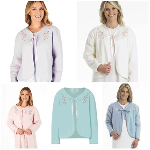 Slenderella Bed Jacket Ladies Polar Fleece Ribbon Floral Embroidery Housecoat