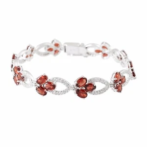 925 Sterling Silver Oval Cut Natural Red Garnet Floral Bracelet Girls Jewelry - Picture 1 of 3