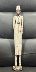 ANCIENNE SCULPTURE COLONIALE OUEST-AFRICAINE DOCTEUR FIGURINE SOINS DE SANTÉ 19 pouces de haut - Photo 1/18