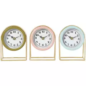 DecMode 7" Multi Colored Metal Pastel Tabletop Clock with Gold Frames Set of 3 - Picture 1 of 10