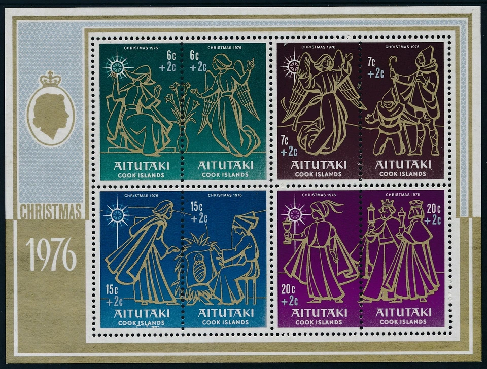 Mini sábana AITUTAKI 1976 NAVIDAD CON RECARGOS FINA COMO NUEVA MNH Foto 1 de 1