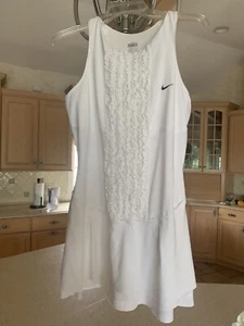 RARE~Nike RUFFLE TENNIS DRESS Maria Sharapova Wimbledon Dri fit shirt Women sz L - Picture 1 of 7
