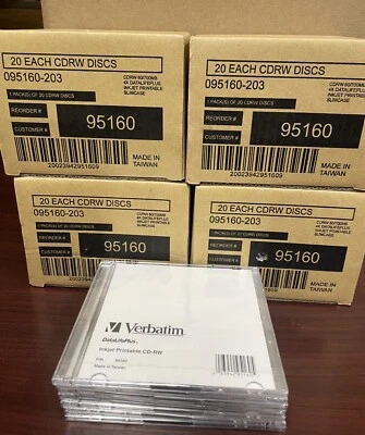 Verbatim CD-RW 700MB 4X Inkjet Printable Blank CD's Bulk 87 piece Lot box 95160 - Image 1 of 4