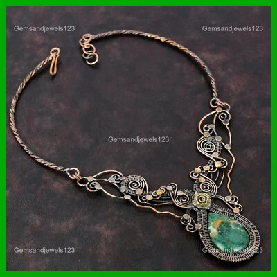 Collar de flores envuelto en alambre boho cadena de piedra de crisocola de cuprita de cobre joyería Foto 1 de 4