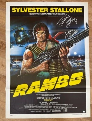 Póster autografiado de Sylvester Stallone 1 de 1 italiano RAMBO FIRST BLOOD prueba ASI Foto 1 de 4