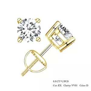 0.5ct Stud Earrings Yellow Gold Diamond Test Pass Lab-Created VVS1/D/Excellent - Picture 1 of 4