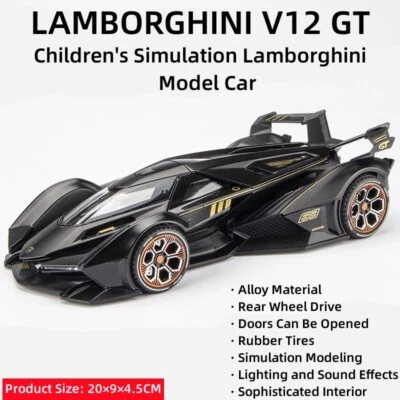 1:22 Lamborghini V12 GT Vision Diecast Alloy Sports Car Model Toy Sound & Light - Image 1 of 4