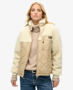 Superdry Womens Workwear Fleece Hybrid Jacket Quilted Borg Urban Cream Beige - Picture 1 of 7