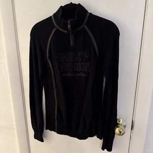 🖤🧡 Harley Davidson Women’s Black Logo Zip Sweater Size XS Extra Small 🖤🧡 - Picture 1 of 8