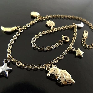 Anklet Genuine Real 18k Multi-Tone Gold Filled Moon Star Teddy Bear Charm Design - Picture 1 of 4