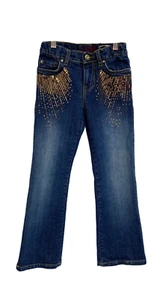 The Children's Place Girls Bootcut Gold Sequin Denim Jeans size 6X - Picture 1 of 12