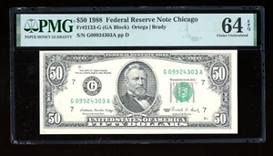 DBR 1988 $50 FRN Chicago Fr. 2123-G PMG 64 EPQ Serial G09924303A - Picture 1 of 2