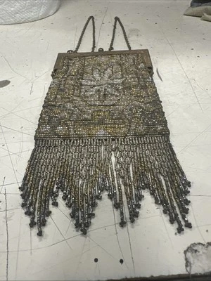 Antigua bolsa de cuentas de acero corte francés alrededor de 1900-1910 Foto 1 de 4