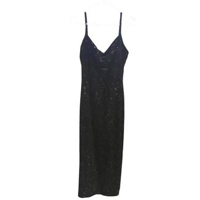 Vintage Women Y2K Slip Dress Size 12 Black Velvet Glitter Floral HOCO Whimsygoth - Image 1 of 4