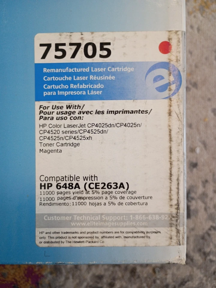 Elite Image 75705 Magenta Toner - HP648A - CE263A - FAST SHIP - Image 1 of 4