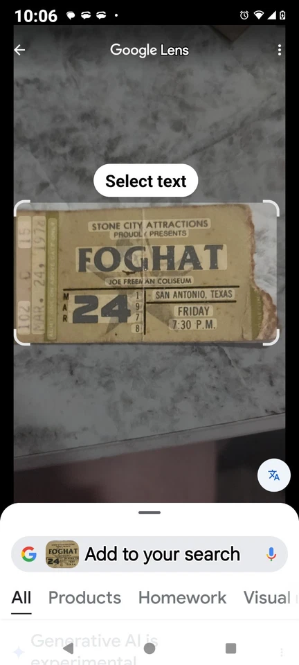  1978 Foghat Concert Joe Freeman Coliseum 3rd Row Floor Seats - Image 1 of 1