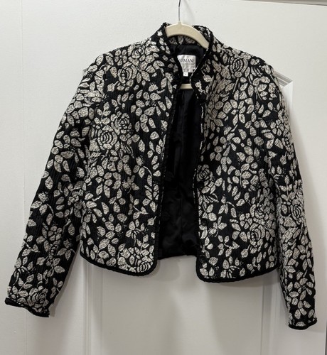 OFF WHITE Giacca blazer Armani Collezioni nero bianco sporco rose floreali taglia 10