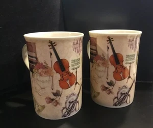 SET OF TWO Summer River Musical Instrument Coffee Cup Violin - Picture 1 of 4