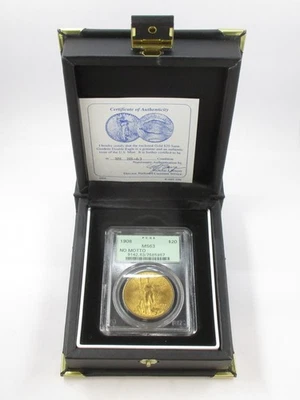 1908 US $20.00 Double Eagle Saint Gaudens Gold Coin No Motto PCGS MS 63 in Box - Image 1 of 4