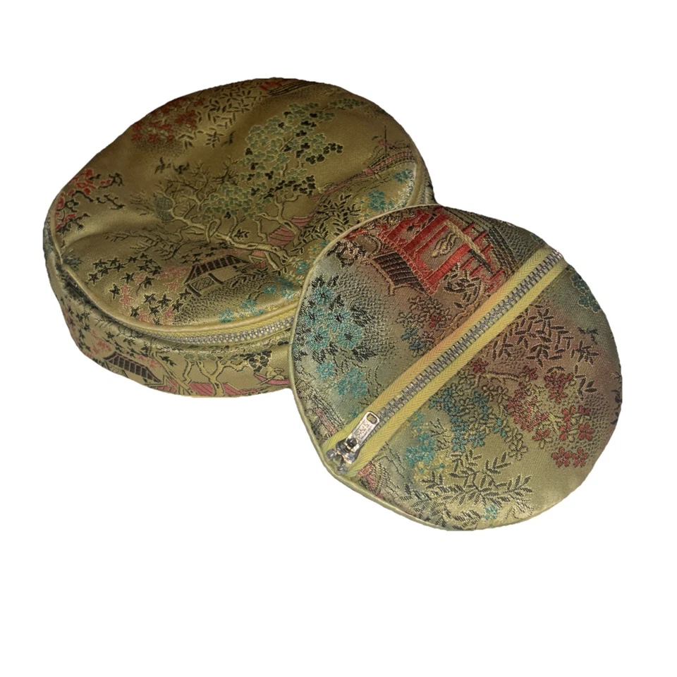 TWO Vintage Asian Satin Embroidered Jewelry Bag  Gold Satin - Image 1 of 4