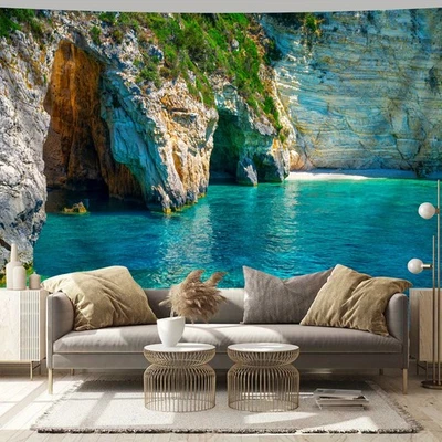 Tapiz de pared ultra grande de paisaje de cueva costera de 1 pieza - paisaje sereno de mar y cueva Foto 1 de 4