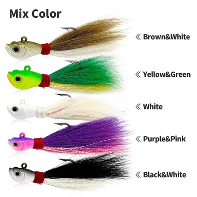 Paquete de 5 señuelos de plomo de 1/14-2 oz cebo pluma plantilla cabeza de pez gancho de pesca 3/0-8/0 Foto 1 de 4