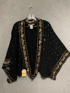 Miss Me Womens Cardigan Black Knit Size Large Open Front Sleeves Adult - Picture 1 of 5