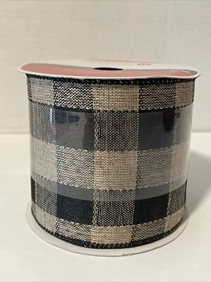 Celebrate It! Buffalo Plaid Black & Brown Ribbon 3.75”x 18ft. New - Image 1 of 3