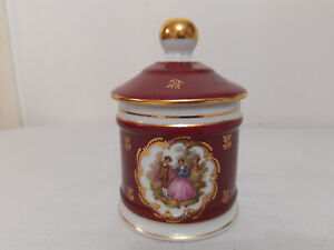 Vintage Limoges Tea Caddy Container Jar French Ceramic Fragonard Courting Couple