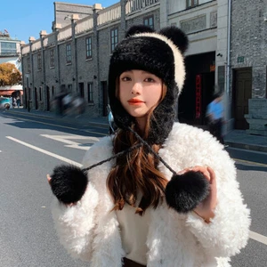 Womens Cute Real Mink Fur Hat Knitted Cap Winter Warm Ski Beanie W Fox Fur Ball - Picture 1 of 11