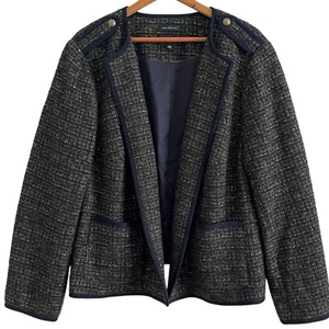 Talbots Wool Alpaca Knit Metallic Tweed Blazer 20W Olive Plaid Preppy Old Money - Picture 1 of 10