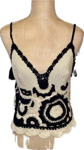 ANDRES OTALORA FABULOUS ACRILYC THREAD CROCHET BLACK AND OFF WHITE TOP , s L - Picture 1 of 19