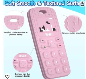 Silicone Baby Teether Cell Phone Baby 6-12 Months Pink - Picture 1 of 3