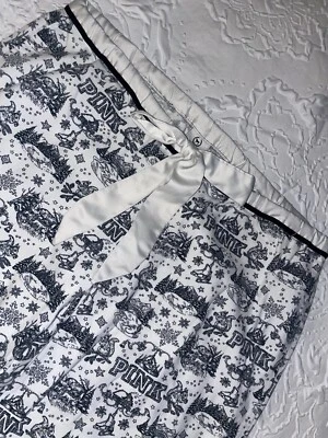 Victoria's Secret S розовый пижамы PJ брюки черный/белый туалет оборки атласный бант - Изображение 1 из 4