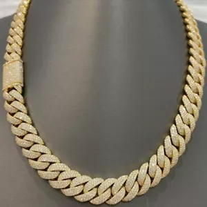 Catena maglia cubana completamente ghiacciata cubana moissanite certificata 12,4 ct placcata oro 14k - Foto 1 di 2