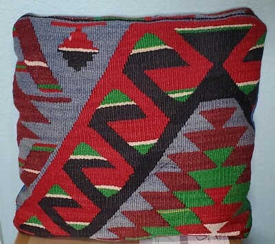 Handmade 16x16 Killim Pillow Cover Decorative Boho Oushak Rug Cushion Cover  - Image 1 of 4