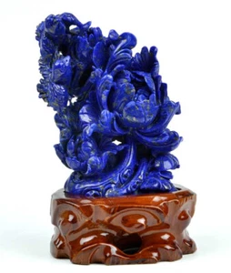 Natural Lapis Lazuli Bird Flower Carving Statue / Oriental Style Sculpture - Picture 1 of 7