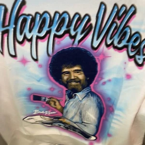 Bob Ross Men's PBS TV Show Painter Grey T-Shirt Size S Happy Vibes Netflix White - Picture 1 of 6