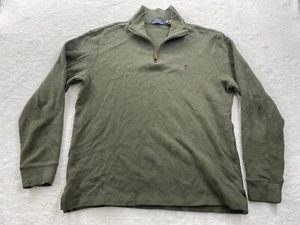Polo Ralph Lauren 1/4 Zip Sweater Mens Medium M Green 100% Cotton Pullover - Picture 1 of 12
