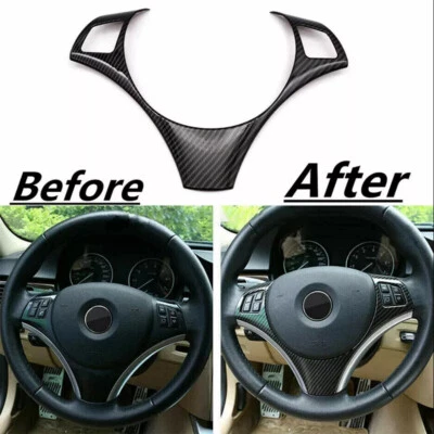 For BMW E90 E92 E93 328i 2005-2012 Carbon Fiber Steering Wheel Trim Cover Frame Foto 1 de 4