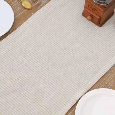 BEIGE STRIPED LINEN TABLE RUNNER, NEW, 13" x 104" HARORBAY, ELEGANT, COUNTRY - Image 1 of 4