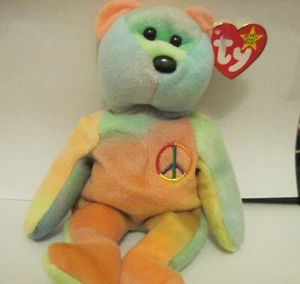 1996 TY BEANIE BABY PEACE TYE DYED BEAR- 6 TUSH & SWING TAG ERRORS- PVC PELLETS - Picture 1 of 5