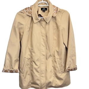 Dennis by Dennis Basso Jacket Tan Size L Full Zip Detachable Hood Wind Rain - Picture 1 of 13