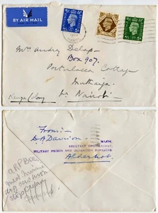 GB 1940 AIRMAIL to KENYA from ALDERSHOT MILITARY PRISON HANDSTAMP SIGNED DAVISON - Picture 1 of 1