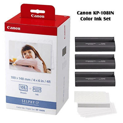 Juego de papel tinta color Canon Selphy CP1500 CP1300 CP1200 4x6 108 hojas KP-108IN Foto 1 de 3